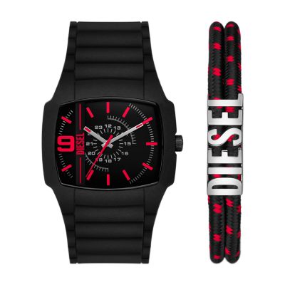 Diesel Men's Cliffhanger 2.0 Three-Hand Black Silicone Watch And Bracelet Set - Black