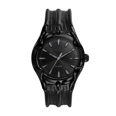 Diesel Men's Vert Three-Hand Date Black Leather Watch - Black
