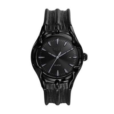 Diesel watch 2025 black leather strap