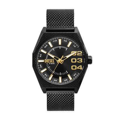 and Scraper Watch Diesel Three-Hand Station Watch - - Steel Lacquer Stainless Black DZ2195