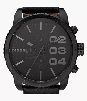 Diesel Men's Double Down 51 Chronograph Black Leather Watch