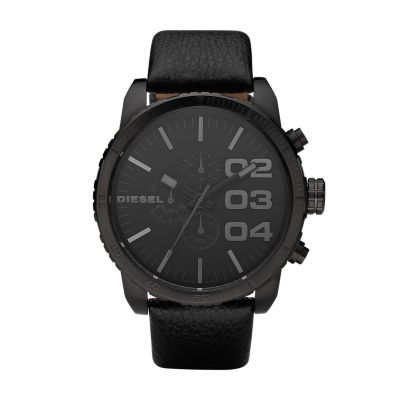 Diesel Men s Double Down 51 Chronograph Black Leather Watch