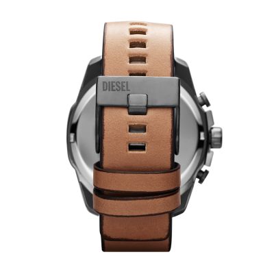 Diesel Mega Chief DZ4280 reloj de cuero marrón metalizado para hombre