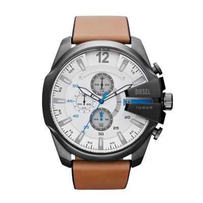 Diesel Men's Mega Chief Chronograph Brown Leather Watch