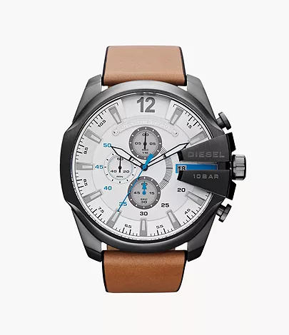 Diesel Men\'s Mega Chief Chronograph Brown Leather Watch - DZ4280 - Watch  Station