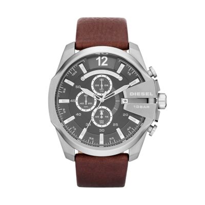 Diesel Men's Mega Chief Chronograph Brown Leather Watch - Brown