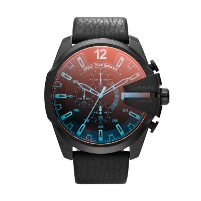 Diesel Men\'s Mega Chief Chronograph Black Leather Watch - DZ4323 - Watch  Station