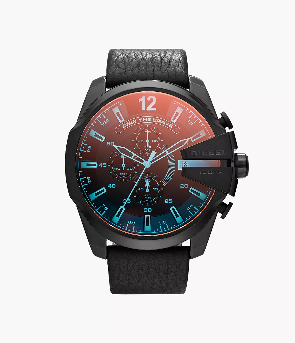 Diesel Men's Mega Chief Chronograph Black Leather Watch - DZ4323 - Watch  Station
