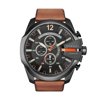 Diesel Men's Mega Chief Chronograph Brown Leather Watch - Light Brown