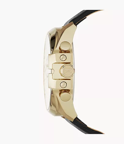 Diesel Men's Mega Chief Chronograph Black Leather Watch - DZ4344