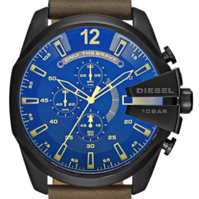 Montre Mega Chief de Diesel chronographe en cuir, brune, pour homme