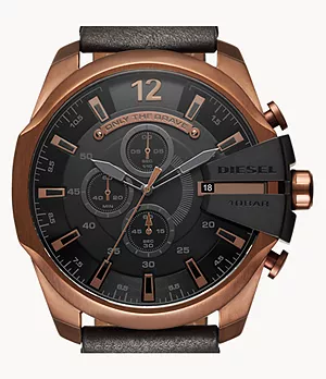 Diesel Men's Mega Chief Chronograph Copper-Tone and Black Leather Watch