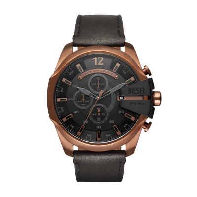 Diesel Men's Mega Chief Chronograph Brown Leather Watch - DZ4290