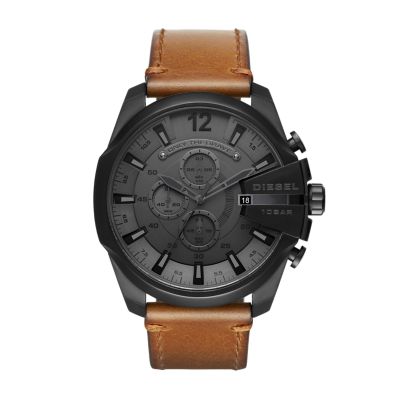 Diesel Men's Mega Chief Chronograph Brown Leather Watch 