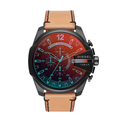 Diesel Men's Mega Chief Three-Hand Brown Leather Watch - DZ4476