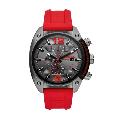 Diesel Men's Overflow Chronograph Gunmetal And Red Silicone Watch - Red