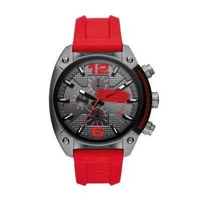 Diesel Men's Overflow Chronograph Gunmetal and Red Silicone Watch