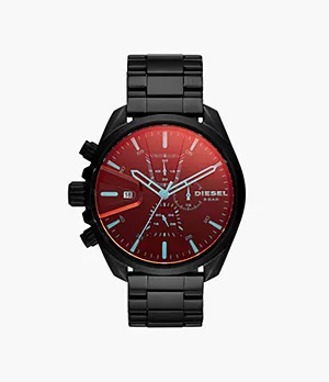 Montre chronographe en acier inoxydable noir MS9 pour hommes Diesel