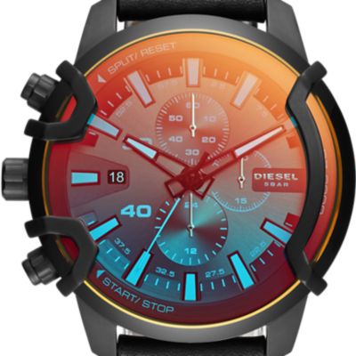 Diesel Griffed Chronograph Black Leather Watch