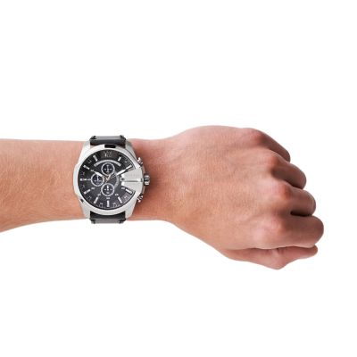 Diesel Mega Leather Chronograph Chief - DZ4559 Watch Set - Black and Watch Necklace Station