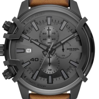 Diesel Uhr Chronograph Griffed Leder braun