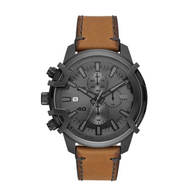 Diesel Griffed Chronograph Brown Leather Watch - DZ4569 - Watch