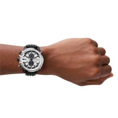 Diesel Griffed Chronograph Black Leather Watch - DZ4571 - Watch