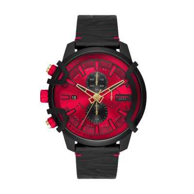 Diesel Griffed Chronograph Black Leather Watch - DZ4583 - Watch