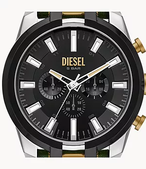 Montre chronographe Griffed de Split de Diesel en cuir vert
