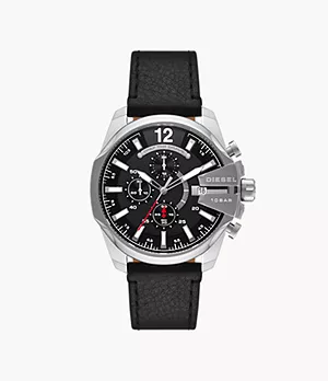 Diesel Baby Chief Chronograph Black Denim and Leather Watch