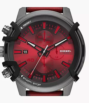 Diesel Griffed Chronograph Red Leather Watch