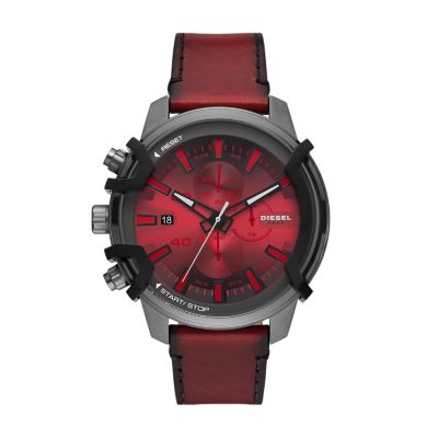 Diesel Griffed Chronograph Red Leather Watch - DZ4594 - Watch Station