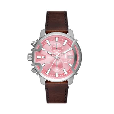 Diesel Griffed Chronograph Brown Leather Watch DZ4602 - Station Watch 