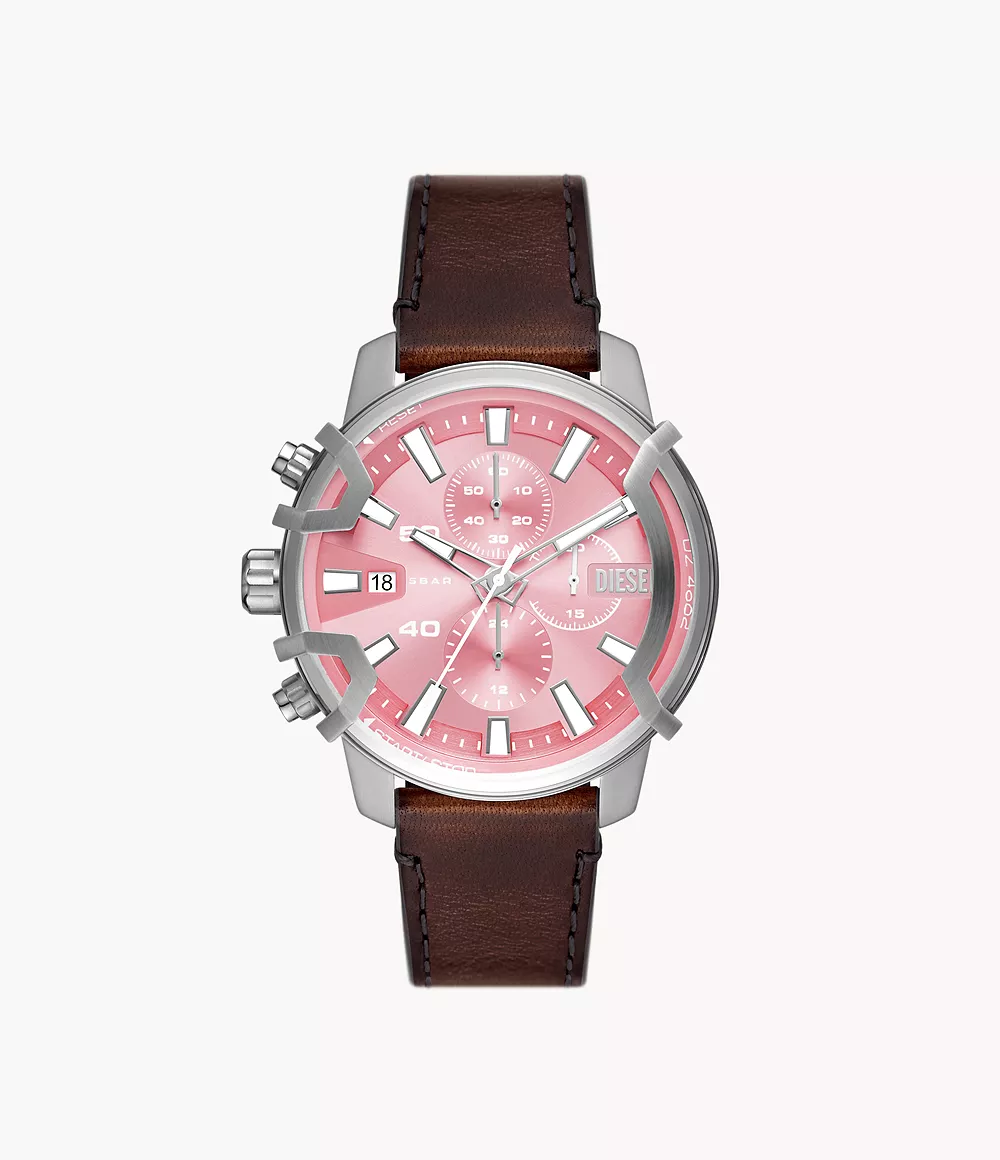 Diesel Griffed Chronograph Brown Leather Watch - DZ4602 - Watch Station