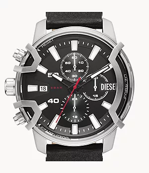 Diesel Griffed Chronograph Black Leather Watch