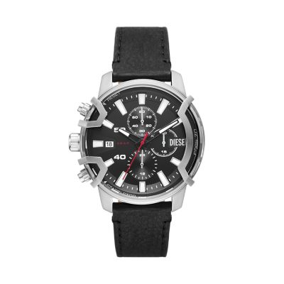 Diesel Griffed Chronograph Black Leather Watch - DZ4603 - Watch