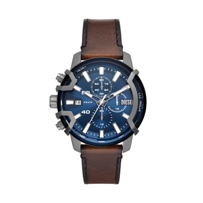 Diesel Griffed Chronograph Brown Leather Watch - DZ4604 - Watch