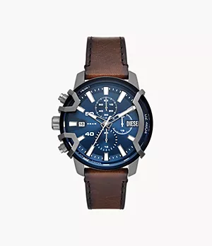 Diesel Griffed Chronograph Brown Leather Watch