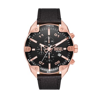 Diesel Men's Spiked Chronograph Black Leather Watch - Black