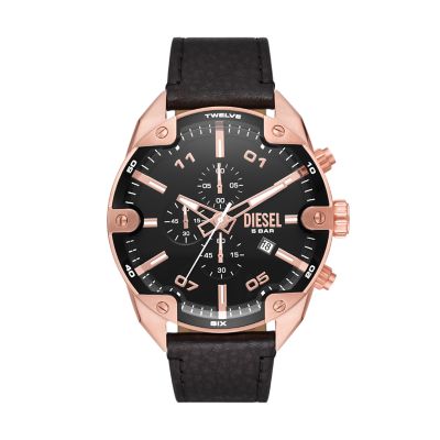 Diesel Spiked Chronograph Black Leather Watch - DZ4607 - Watch Station