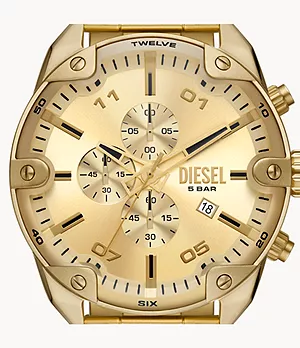 Diesel Uhr Chronograph Spiked Edelstahl goldfarben