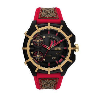 Montre Framed Diesel trois aiguilles en cuir et silicone noir