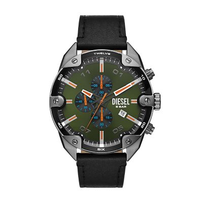 Diesel Spiked Chronograph Black Leather Watch