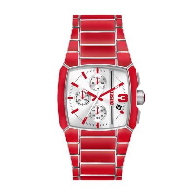 Diesel Cliffhanger Chronograph Red Lacquer and Stainless Steel Watch -  DZ4637 - Watch Station