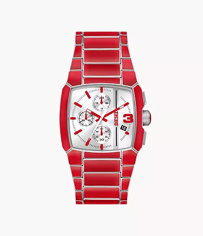 Diesel Cliffhanger Chronograph Red Lacquer and Stainless Steel Watch