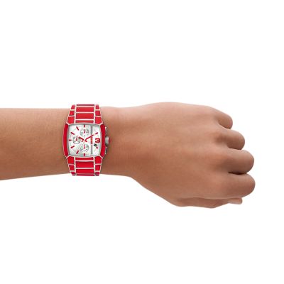 Diesel Cliffhanger Chronograph Red Lacquer - and Watch - Stainless Station DZ4637 Steel Watch