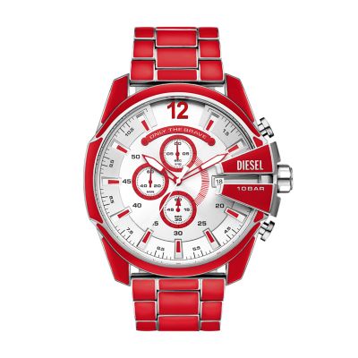 Diesel Mega DZ4638 Red and Stainless Lacquer Watch Chronograph Watch Steel Chief - Station 