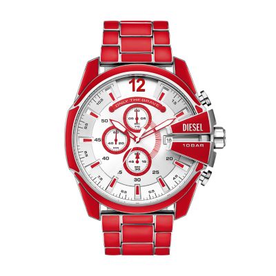 Diesel Mega Chief Chronograph Red Lacquer and Stainless Steel