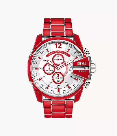 Diesel Mega Chief Chronograph Red Lacquer and Stainless Steel Watch -  DZ4638 - Watch Station