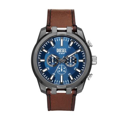 Chronograph brown leather watch